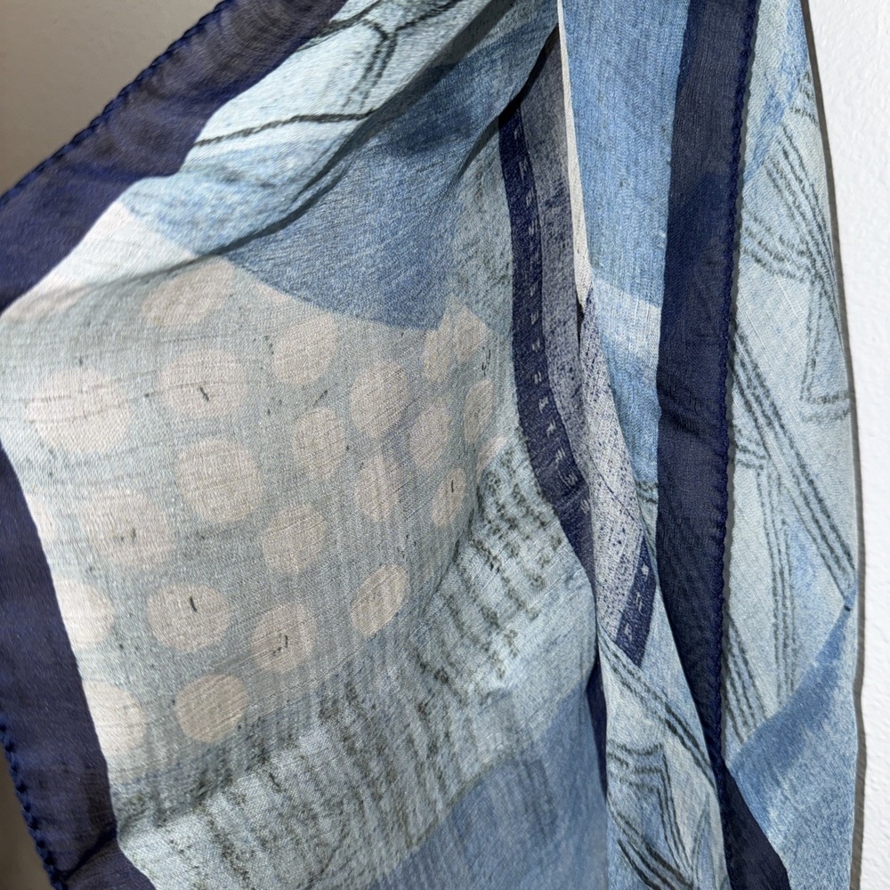Women's Vintage KENZO Light Silk Checked Checkered Scarf Wrap Blue Black White - Picture 5 of 8